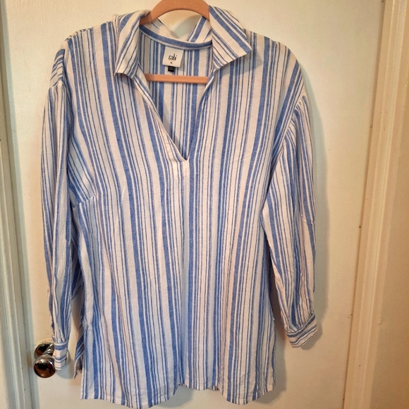 Cabi Pacific Blue And White Stripe Top - Picture 1 of 5